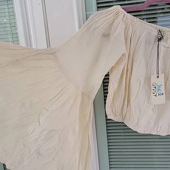 Jaded Gypsy Cream Off-Shoulder Cotton Cropped Top OS Fits Most - Picture 3 of 7